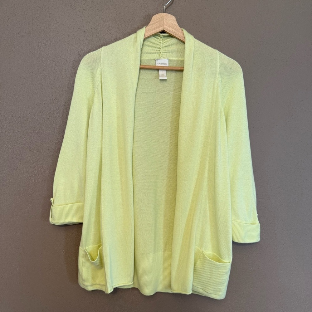 Chico's Pastel Yellow Women's Knit Cardigan Size 1/Medium Cottagecore Feminine